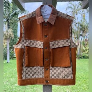 GUCCI Cotton Canvas And Supreme Gilet Vest Burnt Brown